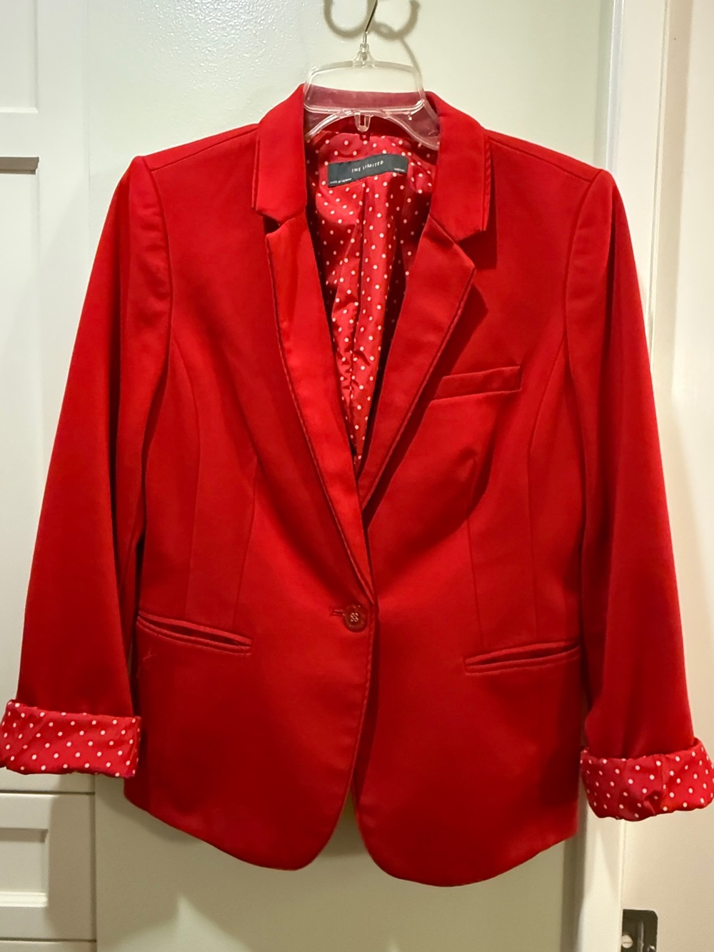 Vibrant Red Women's Polka-Dot Lined Blazer
